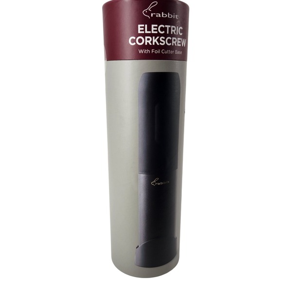Rabbit Electric Corkscrew Wine Opener w/Foil Cutter Base Rechargeable Black - Picture 2 of 6